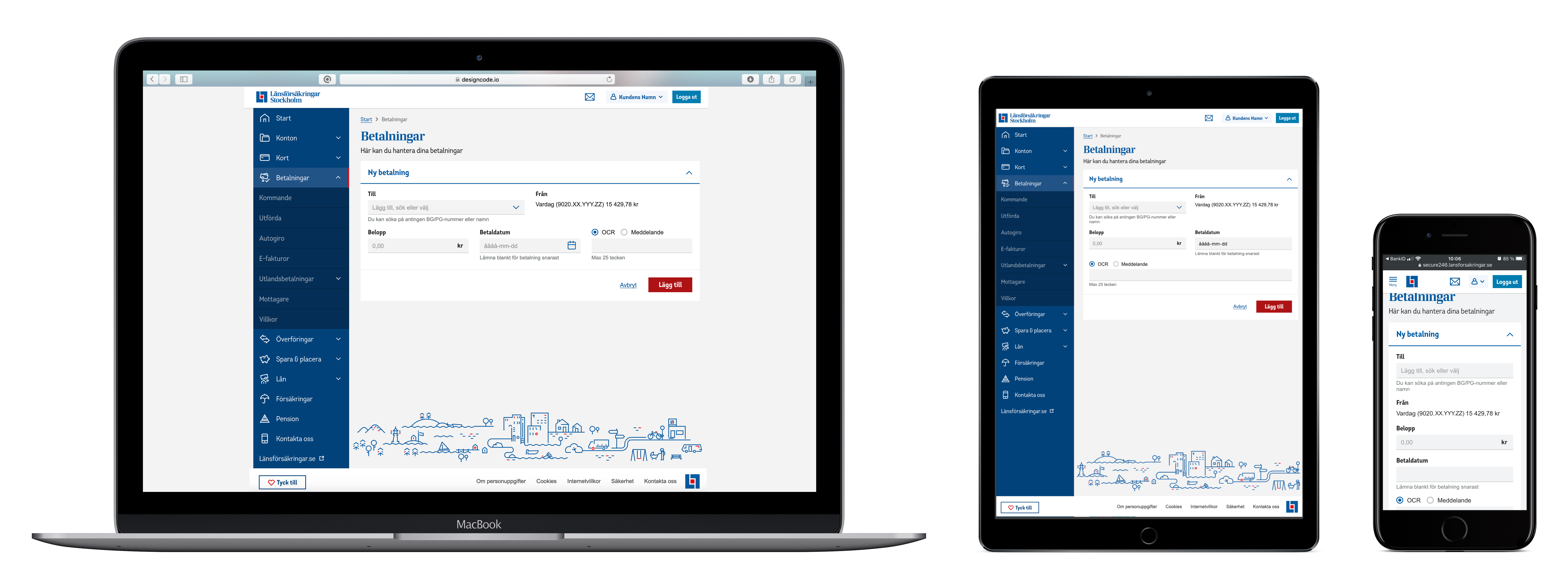 Exempel 2: Mina sidors betalaflöde i desktop, tablet och mobil