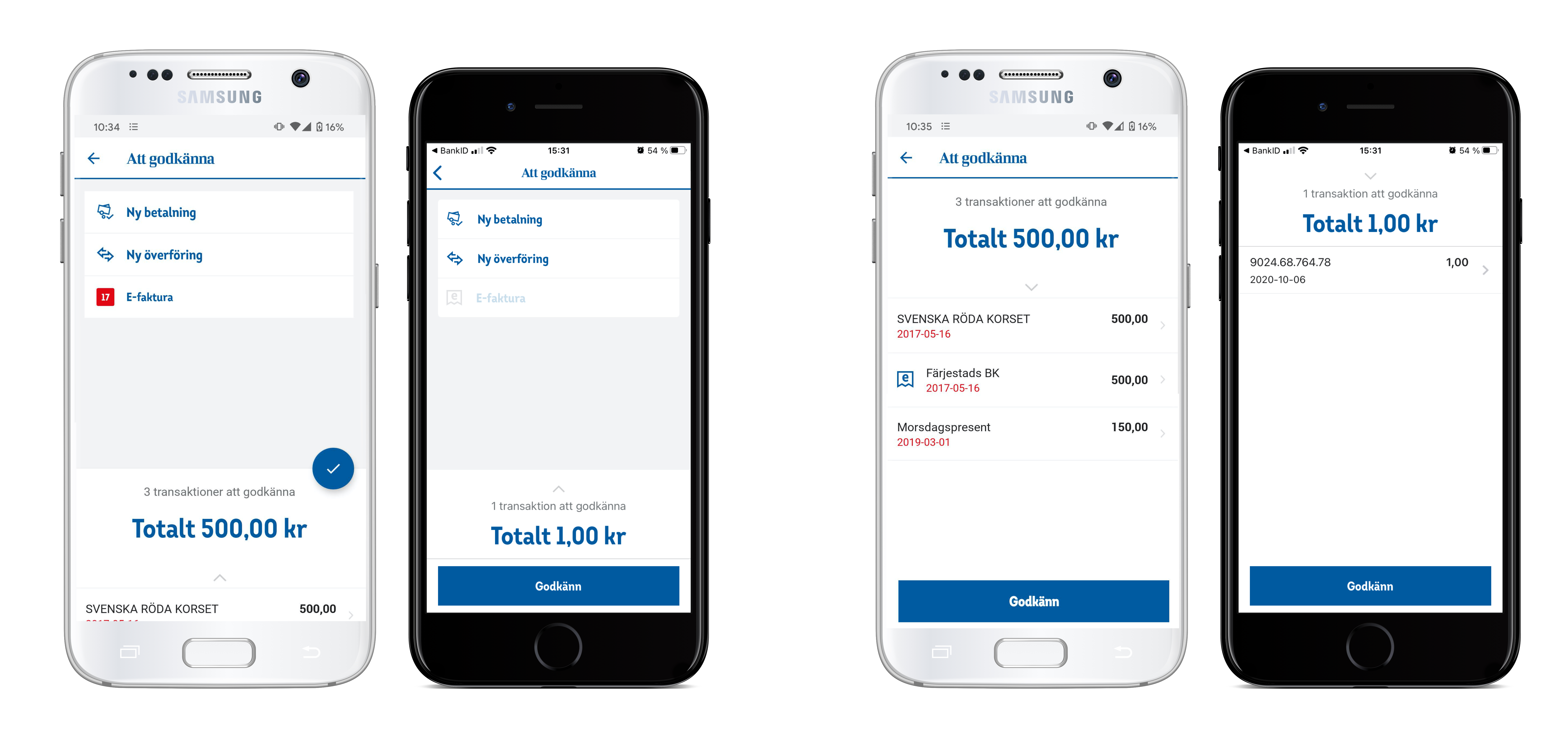 Exempel 3: Samma vyer ur betalaflödet anpassade till Android resp iOS
